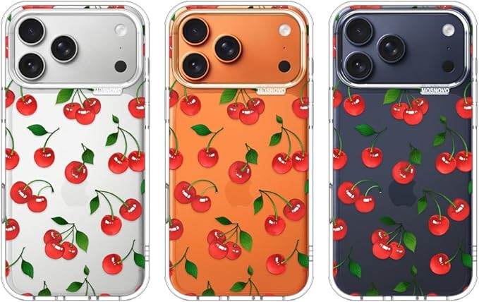 MOSNOVO for iPhone 17 Pro Max Case | Military Grade 6.6ft Drop Tested | Camera Control | Clear with Cute Cherry Design