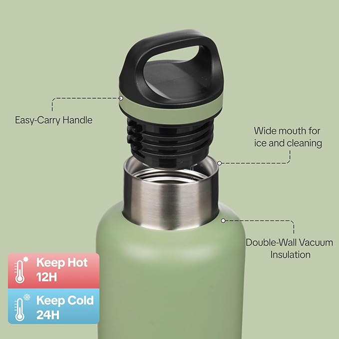 BJPKPK Insulated Water Bottle 32OZ Stainless Steel Water Bottle with Handle Double Walls Vacuum Insulated BPA Free Flask,Forest Green