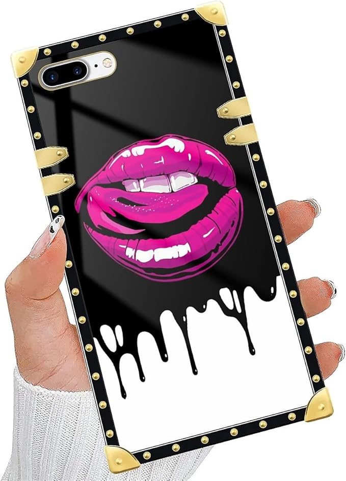Compatible with iPhone 8 Plus 7 Plus Case, Black White Red Slap Sexy Luxury Golden Decoration for Girl Women Soft TPU Shockproof Protective Hard PC Back for iPhone 8 Plus 7 Plus