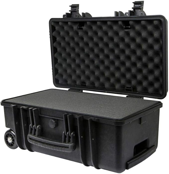 Monoprice Weatherproof Hard Case - 22 x 14 x 10 Inches, with Wheels and Customizable Foam, Shockproof, IP67, Ultraviolet and Impact Resistant Material, Black - Pure Outdoor Collection