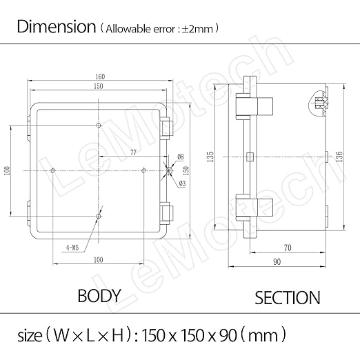 Junction Box, ABS Plastic IP65 Waterproof Dustproof Universal Electrical Enclosure Hinged Shell Outdoor and Indoor Usage Project Box, 5.9"x 5.9"x 3.5"(150x150x90mm), Grey