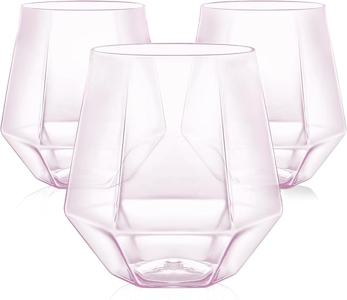 Maaacute 40 Pack Plastic Stemless Wine cocktail Whiskey Champagne Glasses, 12 Oz Disposable Unbreakable Cups for Party Bars Wedding Tasting (Pink)