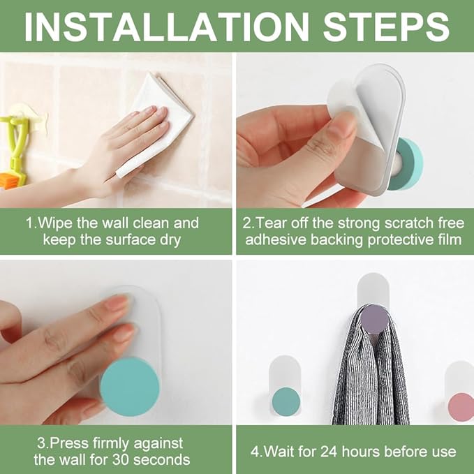 5 Pcs Self-Adhesive Wall Coat Hooks, Cute Wooden Sticky Clothes Hook Colorful Towel Hooks Multi Purpose Stick on Wall Hook Holder for Key Towel Coat Kitchen Bathroom(Macaron Round)
