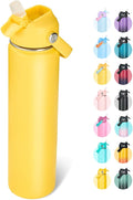 Fijinhom 24oz Insulated Stainless Steel Water Bottle, Wide Mouth Double Wall Vacuum, Silicone Straw, Sweat & Leak Proof, BPA Free Insulated Water Flask for Travel, Keep Cold 24h Hot 12h, Yellow