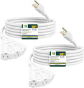 EP 2 Pack 15 Ft Outdoor Extension Cord with 3 Electrical Power Outlets - 16/3 SJTW White Cable with 3 Prong Grounded Plug for Safety Great for Christmas Lights, Garden and Major Appliances