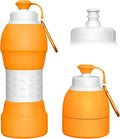 Collapsible Lightweight 20oz Water Bottle, Food-Grade Silicone BPA Free, Foldable Portable Leak Proof Office Travel Cycling Sports Outdoor Water Bottle with Vertical Hook (orange, long nozzle)