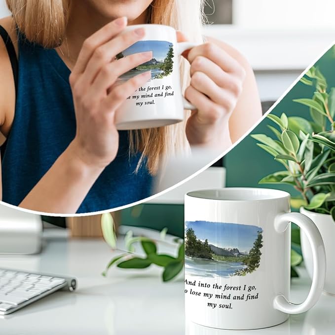 RZHV And Into The Forest I Go To Lose My Mind And Find My Soul 11 Oz Novelty Mug, Funny Landscape Coffee Mug for Camp Lover, Hiking Gifts for Nature Lover, Adventure Gifts for Hiking Lover
