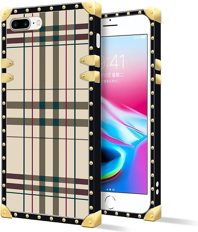 Compatible with iPhone 8 7 SE Case, Black Red Beige Stripes Luxury Golden Decoration for Girl Women Soft TPU Shockproof Protective Hard PC Back for iPhone 8 7 SE