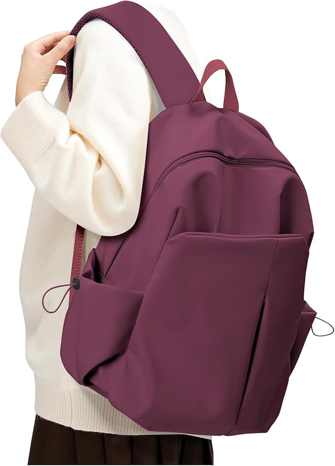 SEAFEW Red School Backpack for Girls Boys, Small Waterproof Bookbag for Women Men, College Student School Bag, Lightweight Travel Rucksack Casual Daypack,Laptop Backpacks