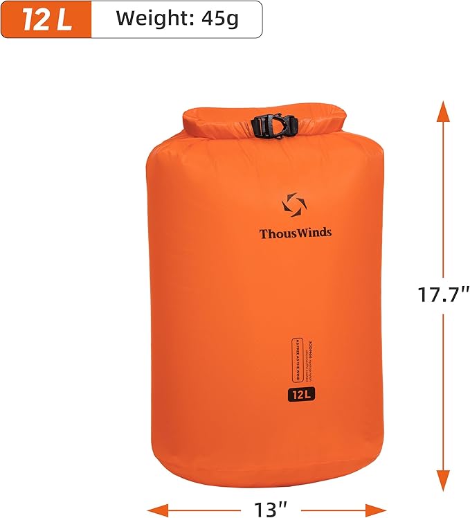 Thous Winds 12L Ultralight Dry Bag, Compact Roll Top Waterproof Pouch for Hiking, Swimming, and Kayaking