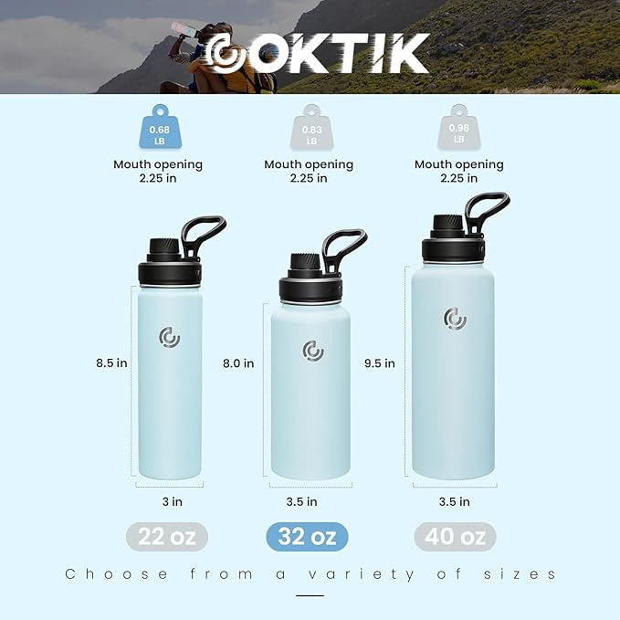 Sports Water Bottle 32oz, Insulated Water Bottle with Handle,Stainless Steel,Simple Modern,Suitable for Travel, School, Boy, Girl(FOG)