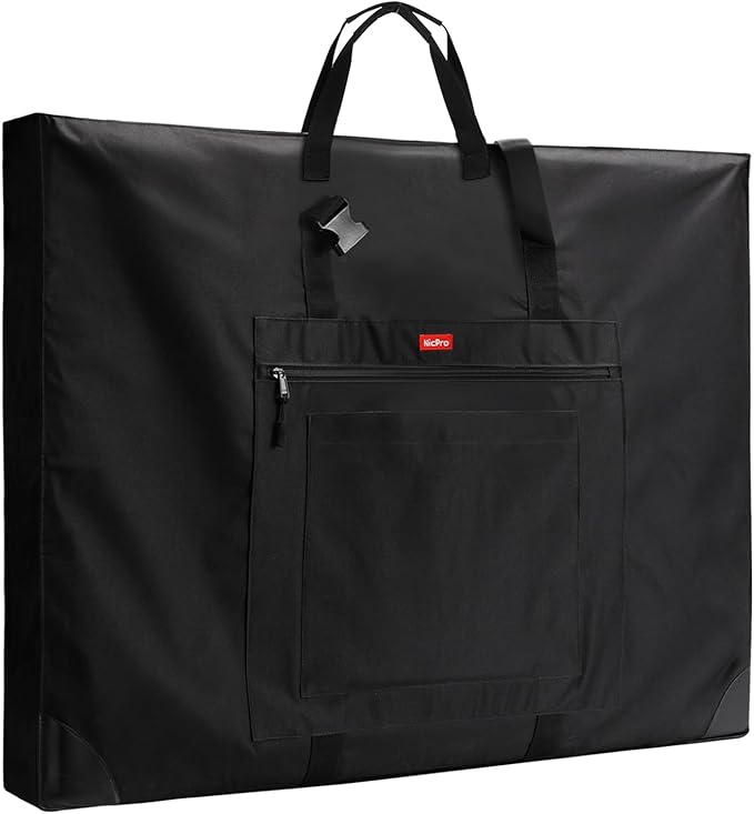 Nicpro Large Size Art Portfolio Case, Artist Portfolio Tote Bag with Leather Corners & Side Widening, Waterproof Storage Portfolio Folder with 3 Pockets for 24'' x 36'' Poster Canvas Sketching Drawing