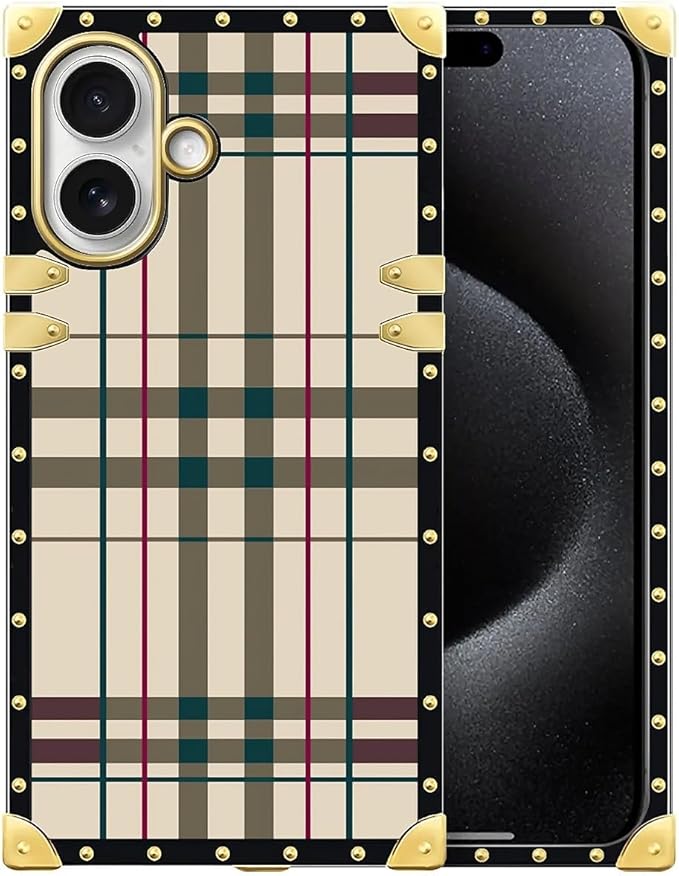 for iPhone 17 Case Luxury Golden Decoration for Girl Women Soft TPU Shockproof Protective Hard PC Back for iPhone 17 Crazy Pattern Black Red Beige Stripes