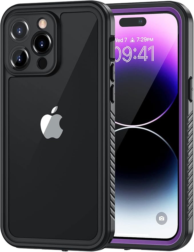 Lanhiem for iPhone 14 Pro Case, IP68 Waterproof Dustproof Shockproof with Built-in Screen Protector, 6.1 inch - Purple