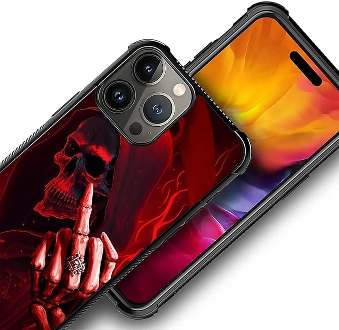 for iPhone 16 Pro Max Case, Gestures Funny Skull Pattern Graphic Design Girl Boy Soft Silicone Hard Acrylic Shock Protection for iPhone 16 Pro Max