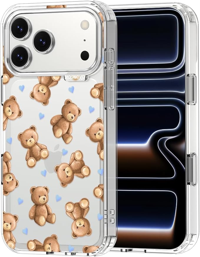 MOSNOVO for iPhone 17 Pro Max Case, Shockproof Military-Grade Protection 6.6ft Drop Tested, Camera Control, Clear Phone Case for iPhone 17 Pro Max, Teddy Mood Design