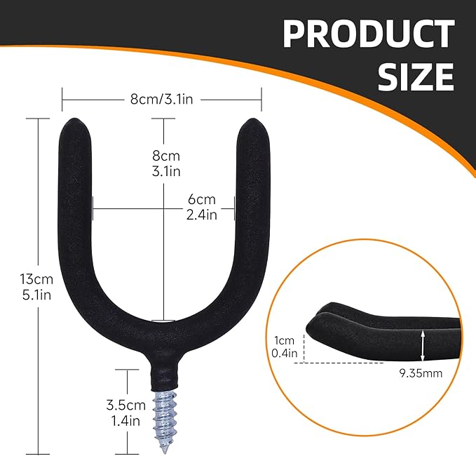 16 Pack Garage Storage System Steel U Hooks with Anti-Slip Coating Home Improvement and Organization Screw in Hooks Easy Wall Mounting Heavy Duty Bike and Ladder (Black, 16 Pack)