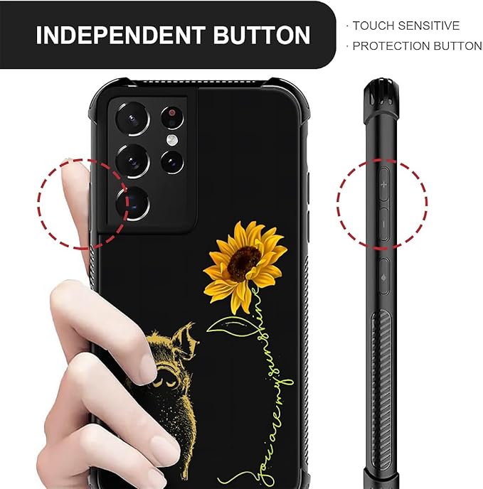 for Samsung Galaxy S21 Ultra Case, Pig Sunflower Yellow Sunshine Pattern Graphic Design Girl Boy Soft Silicone Hard Acrylic Shock Protection for Samsung Galaxy S21 Ultra