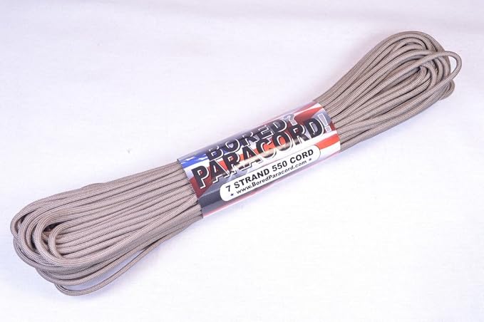 BORED? PARACORD! 550 lb Paracord – Ideal for Crafting, DIY Projects, Camping, Military & Active Outdoors – 300+ Colors – Tactical Parachute Cord Type III – Strong - Tan 50 Feet