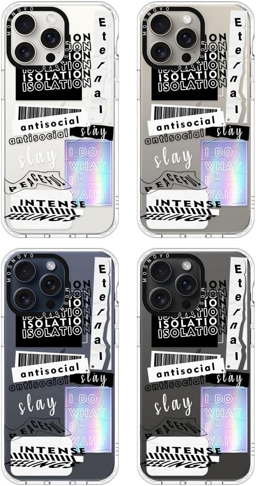 MOSNOVO Case for iPhone 15 Pro Max, [Buffertech 6.6ft Military-Grade Drop Protection] [Anti Peel Off Tech] Clear TPU Bumper Phone Case Cover Design - Slay