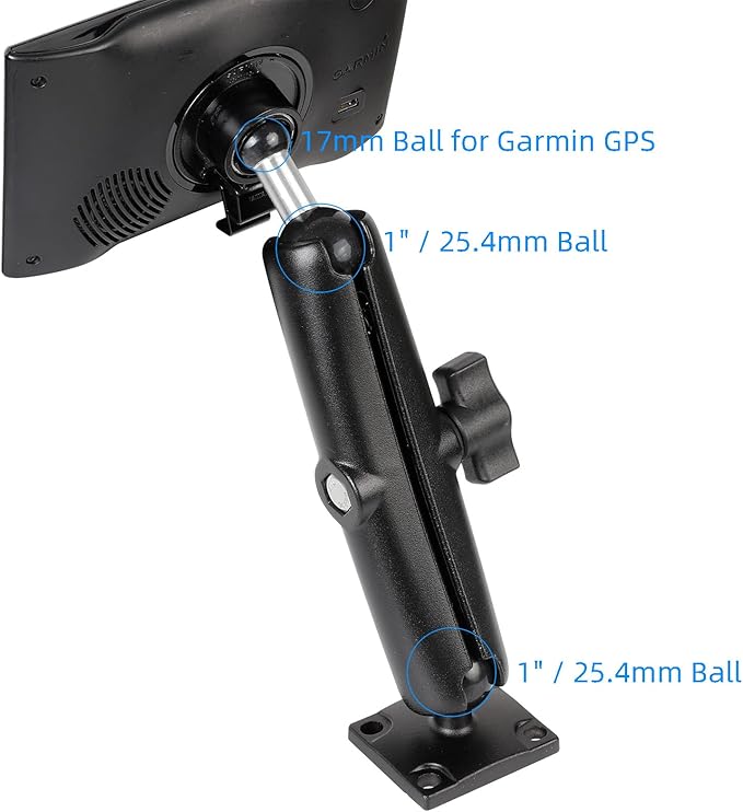 Aluminum GPS Bracket Mount with AMPS Drill Base - 17mm Ball Head & Replacement for Garmin Nuvi 42LM 44 52LM 54 55LMT 56 58 2407 2408 2447 2448 2467 2497 2507 2508 2547 2548