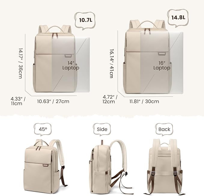 Laptop Backpack for Women, Work Business Traval Computer Backpacks with Laptop Compartment Waterproof Casual Daypack for Travel College,14Inch,Apricot