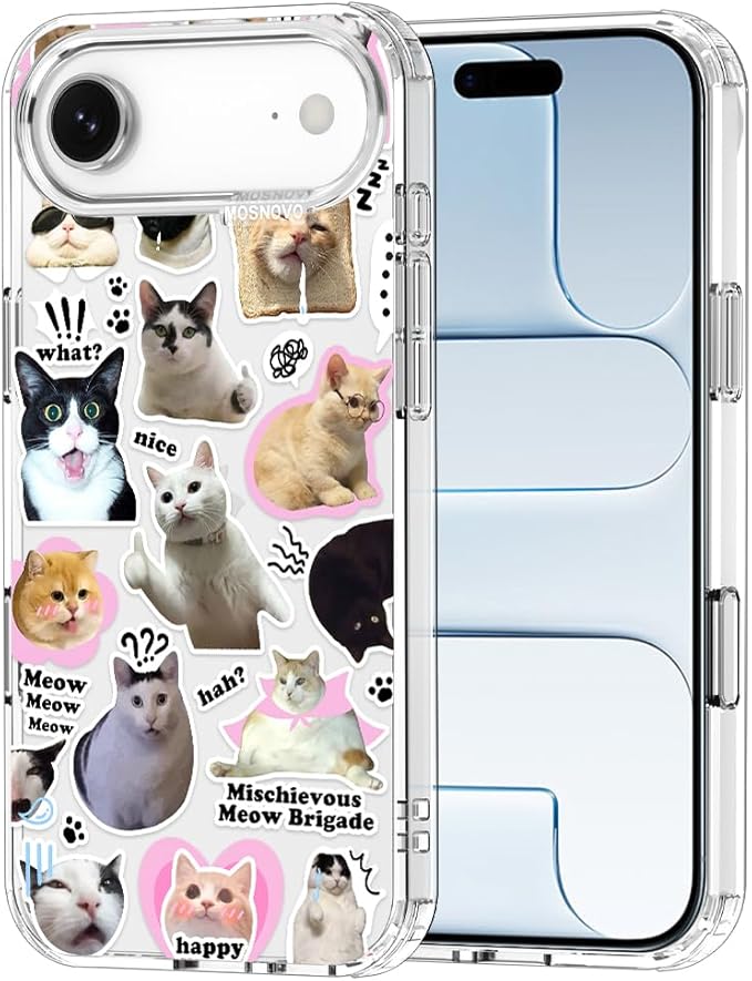 MOSNOVO for iPhone Air Case | Military Grade 6.6ft Drop Tested | Camera Control | Clear with The Cat Brigade Design