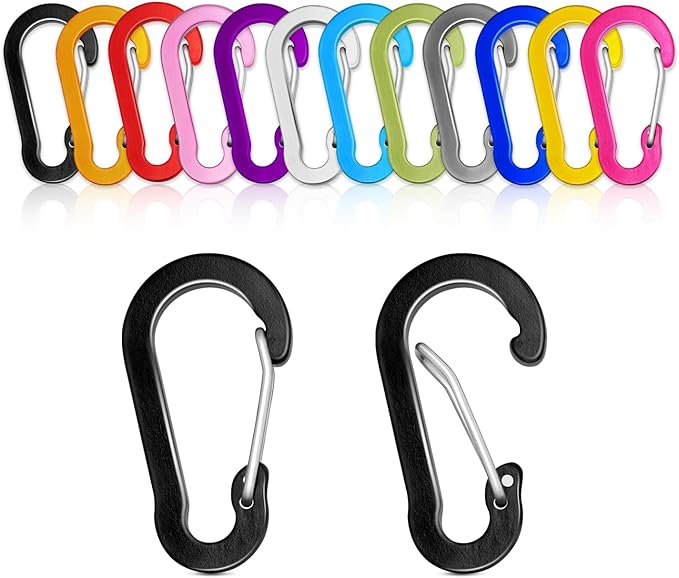 12pcs Aluminum Small Carabiner Clip, 2 Inch Carabiner Keychain Clasp Spring D Ring for Hanging Home KeyRings Hook Paracord Lanyard Keychain Pet Collar Hiking Camping Fishing Accessories (Assorted)