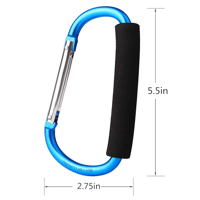 4 Pack Large Carabiner 5.5" D Style Click and Carry Bag Carrier Stroller Hooks(Light Blue and Rose red)