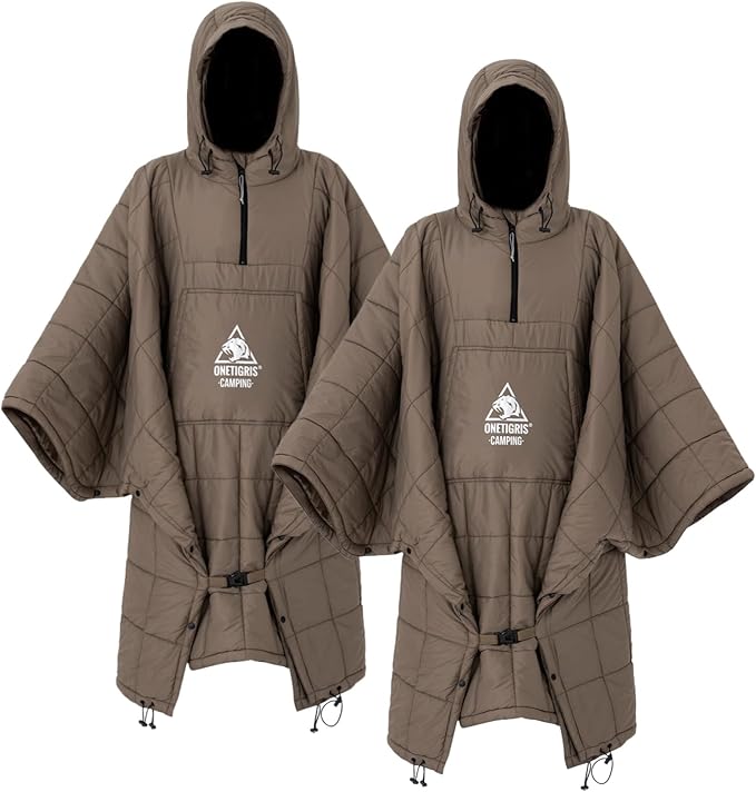 ONETIGRIS Camping Blanket Poncho with with Recycled Synthetic Insulation,Wearable Hoodie Blanket | Ultralight Water-Resistant Warm Camping Blanket for Outdoor, Hiking, Stadium