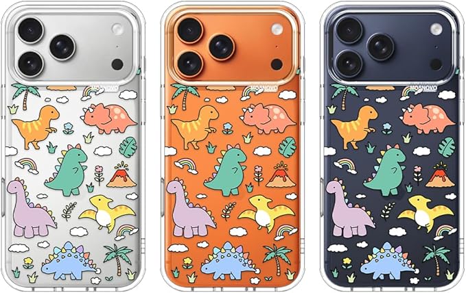 MOSNOVO for iPhone 17 Pro Max Case | Military Grade 6.6ft Drop Tested | Camera Control | Clear with Dinosaur Land Design