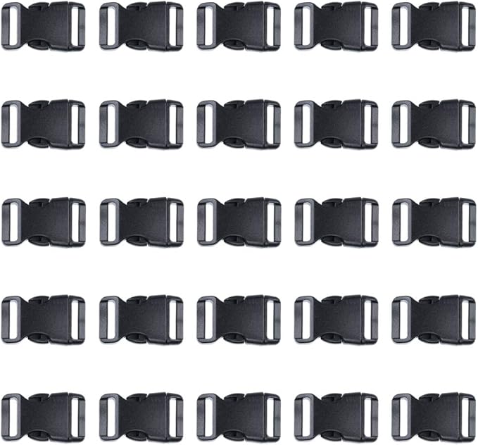 Black Plastic Side Release Buckles for Paracord Bracelets (3/4 Inch, 25 Pack)