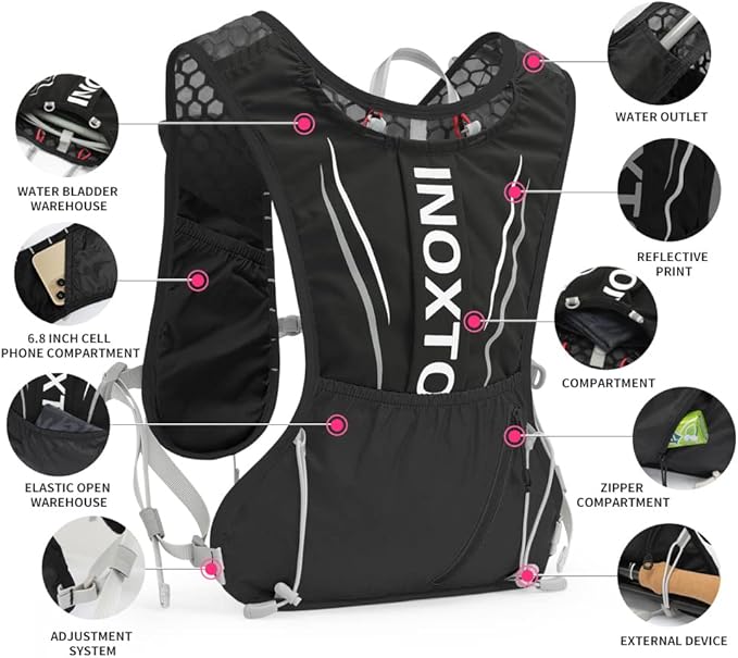 IX INOXTO Running Hydration Vest for Men Women Water Backpack for Running 3L Running Hydration Pack for Trail Running Marathon Race Hiking