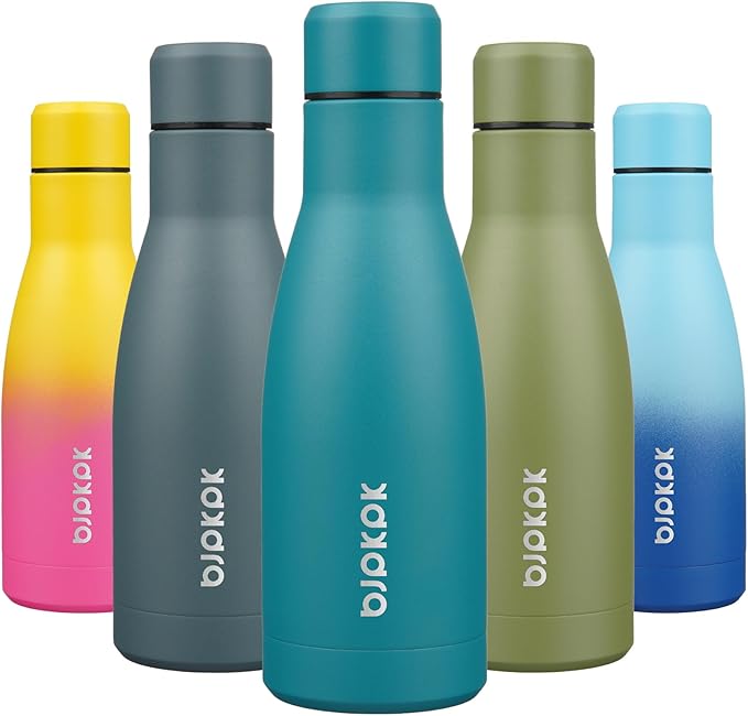 BJPKPK 12oz Water Bottles Stainless Steel Double Wall Vacuum Insulated Small Water Bottles for Travel,Lake Blue