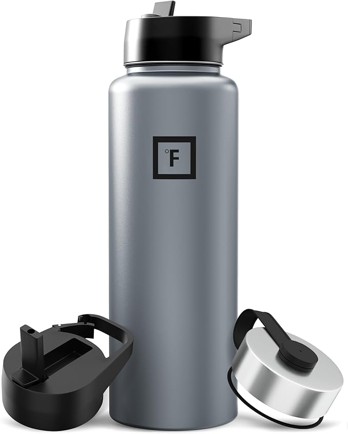 IRON °FLASK Camping & Hiking Hydration Flask with Straw, Wide Mouth Insulated Stainless Steel Sports Water Bottle - 40 oz Graphite