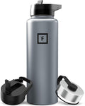 IRON °FLASK Camping & Hiking Hydration Flask with Straw, Wide Mouth Insulated Stainless Steel Sports Water Bottle - 40 oz Graphite