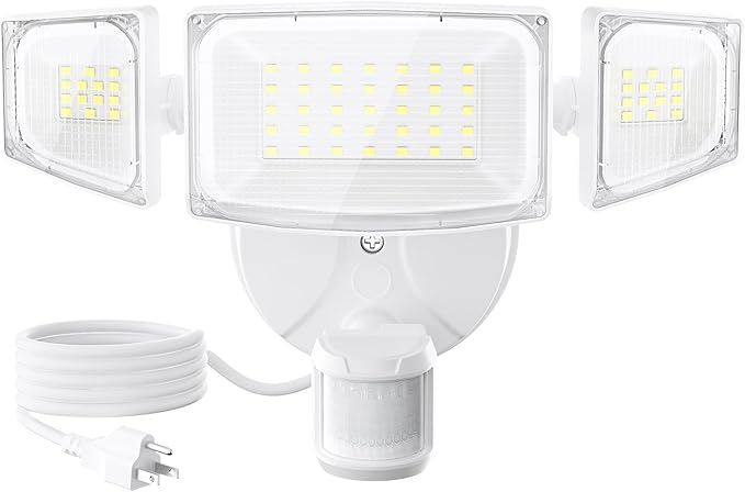 Olafus 50W Motion Sensor Outdoor Light Plug in, Motion Flood Light Dusk to Dawn, 5000LM LED Security Light IP65 Waterproof, Motion Activated 6500K PIR Sensor Lighting for Garage Yard Patio Eave, White