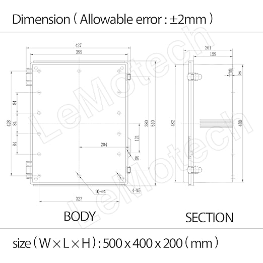 LeMotech Electrical Box, IP67 Waterproof Hinged Cover Stainless Steel Latch Junction Box, ABS Plastic Electrical Enclosure with Mounting Plate,Wall Brackets, Cable Glands,19.6"x15.7"x7.8",Grey