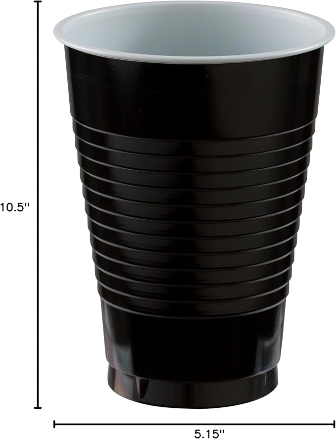 Jet Black Plastic Cups (Pack of 20) - 12 oz. - Versatile Drinkware for Indoor & Outdoor Parties, Weddings, Birthdays, Celebrations & More