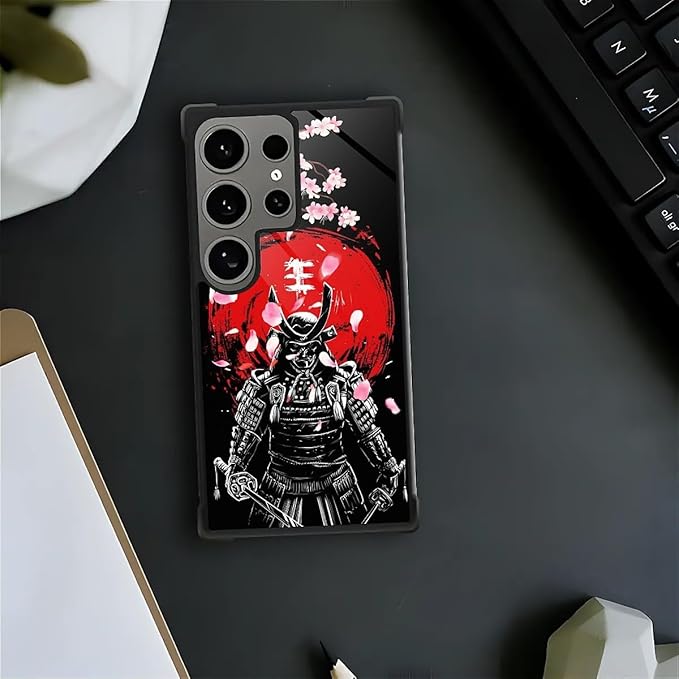 for Samsung Galaxy S24 Ultra Case, Sakura Japanese Samurai Pattern Graphic Design Girl Boy Soft Silicone Hard Acrylic Shock Protection for Samsung Galaxy S24 Ultra