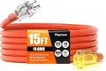 15 FT Outdoor Extension Cord Waterproof, 16/3 Gauge Heavy Duty 3 Prong Power Cord with Lighted Indicator End, 13A 125V 1625W SJTW, ETL Listed, Great for Lawn/Garden/Home(Orange)