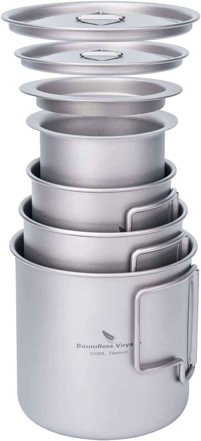 iBasingo Titanium Cup Set with Lid Foldable Handle Single-walled Camping Mug Lightweight Portable for Outdoor Drinking Drinkware US-Ti3060D