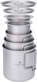 iBasingo Titanium Cup Set with Lid Foldable Handle Single-walled Camping Mug Lightweight Portable for Outdoor Drinking Drinkware US-Ti3060D