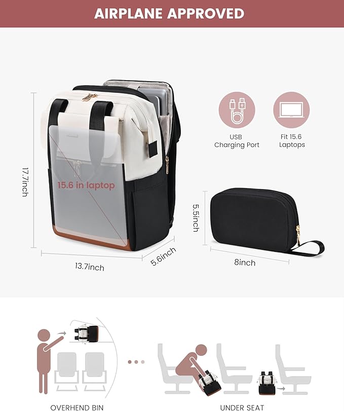 LOVEVOOK Laptop Backpack for Women, 15.6 Inch Work Laptop Bag with USB Port, Fashion Teacher Nurse Backpack Purse, Waterproof Travel Computer Backpack with Organizer Bag, 2PCS