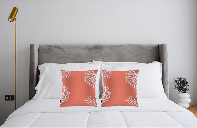 Swono Ocean Coral Farmhouse Throw Pillow Covers, Tropical Sea Coral Reef Nature Set of 2 Cushion Case Pillow Cover for Bed Sofa Couch, Square Throw Pillowcases for Men Women 18x18 Inch Orange White