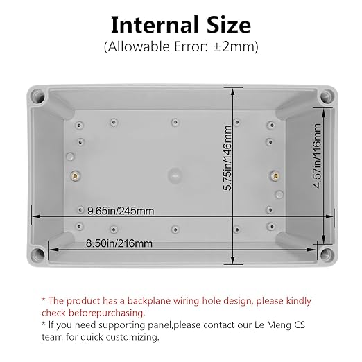 LeMotech Junction Box IP67 Waterproof Dustproof ABS Plastic Project Box for Electrical Outdoor Enclosure Gray 9.8 x 5.9 x 3.9 inch (250 x 150 x 100 mm)
