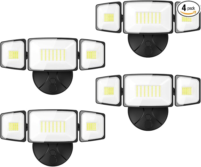 Onforu 75W Flood Lights Outdoor, 4 Packs 7000LM Super Bright Security Lights, 3 Adjustable Heads, IP65 Waterproof, 6500K Wall Mount Exterior LED Flood Light