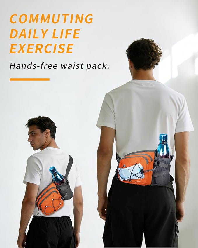 sportsnew Hydration Waist Pack with Water Bottle Holder, 2L Large Fanny Pack for Running Hiking Dog Walking, Water-Resistant Crossbody Waist Bag for Men Women, Patent Pending