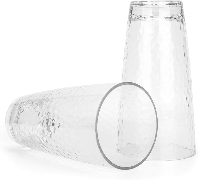 KOXIN-KARLU Hammered 26-ounce Plastic Tumbler Acrylic Glasses Drinking Cups, set of 8 Clear