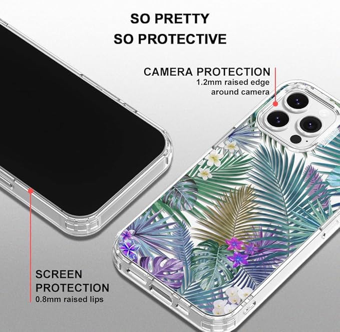 MOSNOVO for iPhone 13 Pro Max Case, [Buffertech 6.6 ft Drop Impact] [Anti Peel Off] Clear Shockproof TPU Protective Bumper Phone Cases Cover with Tropical Rainforests Design for iPhone 13 Pro Max